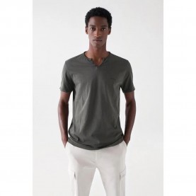 тениска,мъжки,тениски,salsa,jeans,new,basic,slim,fit,short,sleeve,v,neck,t,shirt,dark,green,(grey)