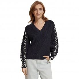 блуза,дамски,пуловери,дамски,плетени,дрехи,scotch,&,soda,laced,up,sweater,black