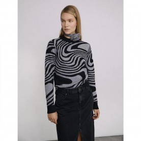 блуза,дамски,пуловери,дамски,плетени,дрехи,object,ray,sweater,black,pattern,medium,grey,melange,zebra,(grey)