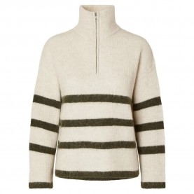 блуза,дамски,пуловери,дамски,плетени,дрехи,selected,maline,half,zip,sweater,beige