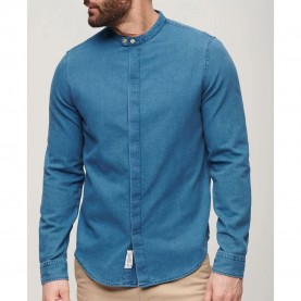 Риза с дълъг ръкав Superdry Merchant Grandad long sleeve shirt - Blue (Heavy Rinse) риза,с,дълъг,ръкав,мъжки,ризи,superdry,merchant,grandad,long,sleeve,shirt,blue,(heavy,rinse)