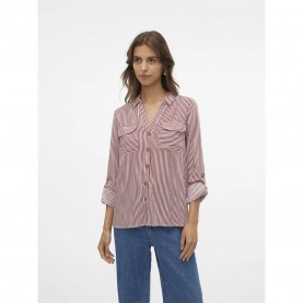 риза,с,дълъг,ръкав,дамски,блузи,дамски,ризи,vero,moda,bumpy,new,long,sleeve,shirt,fired,brick,stripes,snow,white,(red)