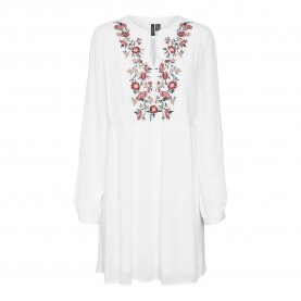 Рокля Vero moda Mina Emb long sleeve short dress - White (Bright White / Detail Rose Embroidery) рокля,дамски,поли,и,рокли,vero,moda,mina,emb,long,sleeve,short,dress,white,(bright,white,detail,rose,embroidery)