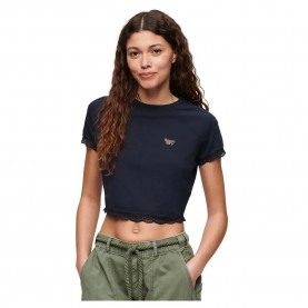 фланелка,с,къс,ръкав,дамски,топове,superdry,90s,lace,trim,short,sleeve,top,eclipse,navy,(blue)