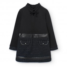 Рокля Boboli Combined long sleeve dress - Black (Black) рокля,дамски,поли,и,рокли,boboli,combined,long,sleeve,dress,black,(black)