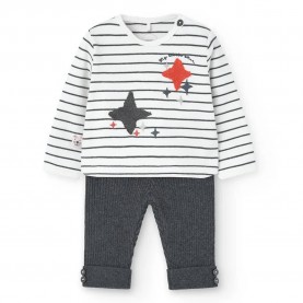 Boboli Knit long sleeve set - White / Grey (Stripes) детски,екипи,boboli,knit,long,sleeve,set,white,grey,(stripes)
