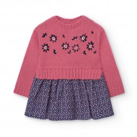 Рокля Boboli Knitwear Combined long sleeve dress - Pink (Goosberry) рокля,дамски,поли,и,рокли,boboli,knitwear,combined,long,sleeve,dress,pink,(goosberry)