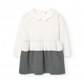 Рокля Boboli Knitwear Combined long sleeve dress - White / Grey (Off White) рокля,дамски,поли,и,рокли,boboli,knitwear,combined,long,sleeve,dress,white,grey,(off,white)