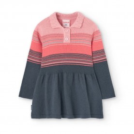 Рокля Boboli Knitwear long sleeve dress - Grey / Pink (Flamingo) рокля,дамски,поли,и,рокли,boboli,knitwear,long,sleeve,dress,grey,pink,(flamingo)