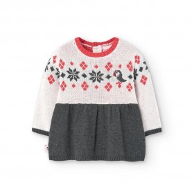 Рокля Boboli Knitwear long sleeve dress - Multicolor (Off White) рокля,дамски,поли,и,рокли,boboli,knitwear,long,sleeve,dress,multicolor,(off,white)