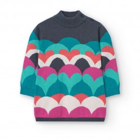 Рокля Boboli Knitwear Hearts long sleeve dress - Multicolor (Lake) рокля,дамски,поли,и,рокли,boboli,knitwear,hearts,long,sleeve,dress,multicolor,(lake)