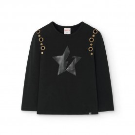 Тениска Boboli Stretch Knit long sleeve T-shirt - Black (Black) тениска,мъжки,тениски,дамски,тениски,boboli,stretch,knit,long,sleeve,t,shirt,black,(black)