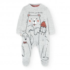 Boboli Velour Play Long Sleeve Pelele - Grey (Grey) детски,пижами,boboli,velour,play,long,sleeve,pelele,grey,(grey)