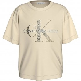 Тениска Calvin klein jeans Glitter Monogram Boxy short sleeve T-shirt - Beige (Afterglow) тениска,детски,тениски,calvin,klein,jeans,glitter,monogram,boxy,short,sleeve,t,shirt,beige,(afterglow)