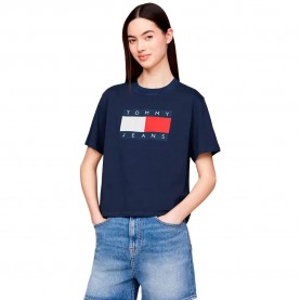 тениска,дамски,тениски,tommy,jeans,bxy,flag,ext,short,sleeve,t,shirt,blue,(dark,night,navy)
