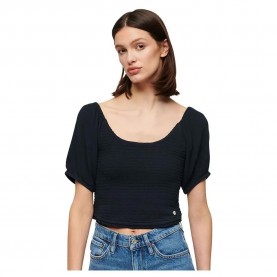 Superdry Smocked short sleeve blouse - Blue (Eclipse Navy) дамски,блузи,superdry,smocked,short,sleeve,blouse,blue,(eclipse,navy)