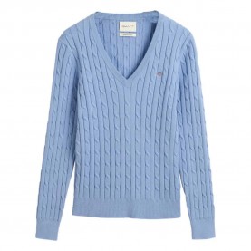 блуза,дамски,пуловери,дамски,плетени,дрехи,gant,stretch,cable,v,neck,sweater,clear,sky,(blue)