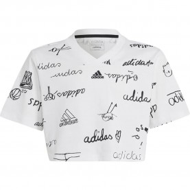 Тениска Adidas Brand Love Cropped short sleeve T-shirt - White / Black (White) тениска,детски,тениски,adidas,brand,love,cropped,short,sleeve,t,shirt,white,black,(white)