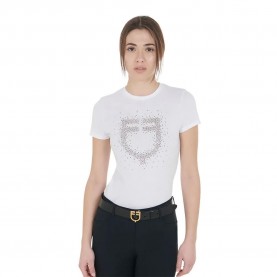 тениска,дамски,тениски,equestro,pink,diamond,logo,cotton,short,sleeve,t,shirt,white