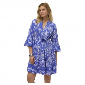 рокля,дамски,поли,и,рокли,vero,moda,zera,3,4,sleeve,short,dress,blue,(dazzling,blue,aop,hari)
