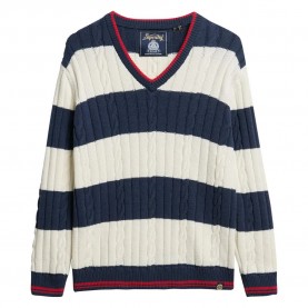 блуза,дамски,пуловери,дамски,плетени,дрехи,superdry,cable,v,neck,sweater,white,blue,(richest,navy,stripe)