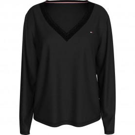 тениска,дамски,пижами,tommy,hilfiger,uw0uw05568,long,sleeve,pyjama,t,shirt,black