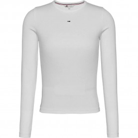 тениска,дамски,тениски,tommy,jeans,essential,rib,long,sleeve,t,shirt,white