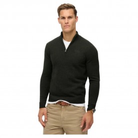 Блуза Superdry Essential Embroidered half zip sweater - Black (Dark Moss Marl) блуза,мъжки,пуловери,superdry,essential,embroidered,half,zip,sweater,black,(dark,moss,marl)
