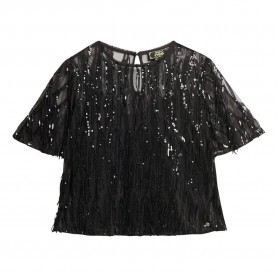 Тениска Superdry Sheer Short Sleeve Sequin short sleeve T-shirt - Black (Black Fringe) тениска,дамски,тениски,superdry,sheer,short,sleeve,sequin,short,sleeve,t,shirt,black,(black,fringe)