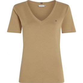 тениска,дамски,тениски,tommy,hilfiger,slim,cody,short,sleeve,v,neck,t,shirt,safari,canvas,(brown)