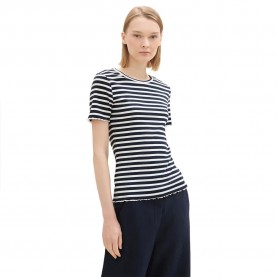Тениска Tom tailor 1044815 Slim Rib Tee short sleeve T-shirt - Blue (Dark Blue White Stripe) тениска,дамски,тениски,tom,tailor,1044815,slim,rib,tee,short,sleeve,t,shirt,blue,(dark,blue,white,stripe)