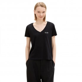 Тениска Tom tailor 1044819 V-Neck With Print short sleeve T-shirt - Black (Deep Black) тениска,дамски,тениски,tom,tailor,1044819,v,neck,with,print,short,sleeve,t,shirt,black,(deep,black)