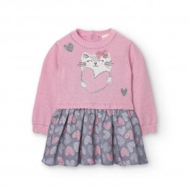 Рокля Boboli Knitwear Combined long sleeve dress - Pink (Flemish 1) рокля,дамски,поли,и,рокли,boboli,knitwear,combined,long,sleeve,dress,pink,(flemish,1)