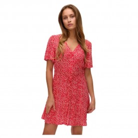 рокля,дамски,поли,и,рокли,vero,moda,alba,short,sleeve,short,dress,fiery,red,joey,dot,(red)