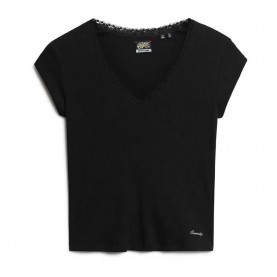Тениска Superdry Essential Lace Trim short sleeve T-shirt - Black (Black) тениска,мъжки,тениски,дамски,тениски,superdry,essential,lace,trim,short,sleeve,t,shirt,black,(black)