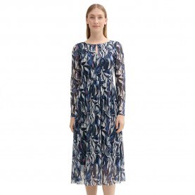 рокля,дамски,поли,и,рокли,tom,tailor,printed,mesh,long,sleeve,midi,dress,blue