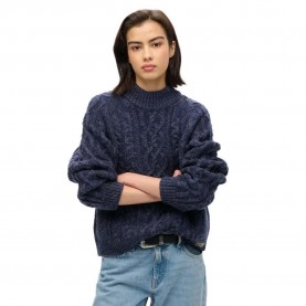блуза,дамски,пуловери,дамски,плетени,дрехи,superdry,cable,high,neck,sweater,blue,(island,navy,twist)