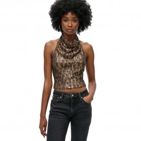 дамски,блузи,дамски,ризи,superdry,cowl,halter,sequin,sleeveless,blouse,brown,gold,sequin,(brown)