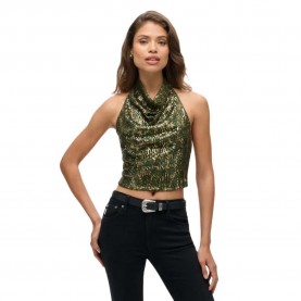 дамски,блузи,дамски,ризи,superdry,cowl,halter,sequin,sleeveless,blouse,green,gold,sequin,(green)