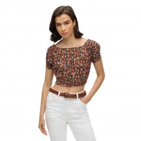 къса,блуза,дамски,топове,superdry,smocked,crop,short,sleeve,top,betsy,ditsy,brown,(brown)