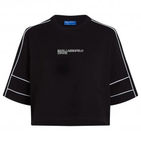 Тениска Karl lagerfeld jeans Relaxed Cropped Piping short sleeve T-shirt - Black (Black) тениска,мъжки,тениски,дамски,тениски,karl,lagerfeld,jeans,relaxed,cropped,piping,short,sleeve,t,shirt,black,(black)