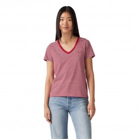 Тениска Levi´s ® Perfect short sleeve v neck T-shirt - Pink (Indigo Stripe Scarle) тениска,дамски,тениски,levi´s,®,perfect,short,sleeve,v,neck,t,shirt,pink,(indigo,stripe,scarle)