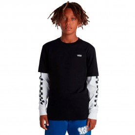 тениска,детски,тениски,vans,long,check,twofer,long,sleeve,t,shirt,black