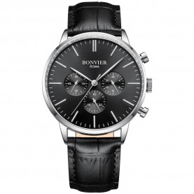 часовник,часовници,bonvier,chronograph,bv054,watch,black