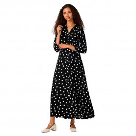 Рокля Yas Savanna 3/4 Sleeve Long Dress - Black (Black / White Dots) рокля,дамски,поли,и,рокли,yas,savanna,3,4,sleeve,long,dress,black,(black,white,dots)