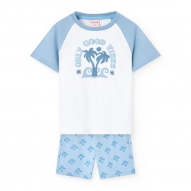 пижама,детски,пижами,boboli,knit,short,sleeve,pyjama,palm,trees,print,(white)
