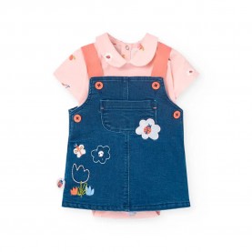 Boboli Knit short sleeve set - Blue / Pink (Small Flower Print) детски,екипи,boboli,knit,short,sleeve,set,blue,pink,(small,flower,print)