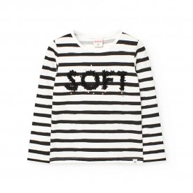 Тениска Boboli Knit Striped long sleeve T-shirt - White (Black Bicolor List) тениска,мъжки,тениски,дамски,тениски,boboli,knit,striped,long,sleeve,t,shirt,white,(black,bicolor,list)