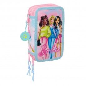 канцеларски,принадлежности,safta,triple,filled,barbie,painterly,pencil,case,37,pieces,pink,(multicolor)