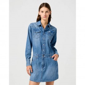 рокля,дамски,поли,и,рокли,wrangler,denim,long,sleeve,dress,ultra,marine,(blue)
